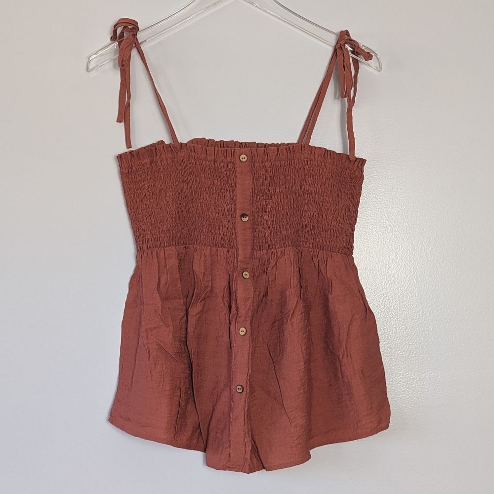 Doe & Rae Smocked Tube Tank Top Women's Small Rust